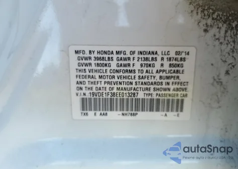 2014 Acura Ilx 20 z USA, uszkodzony, nr VIN 19VDE1F38EE013287